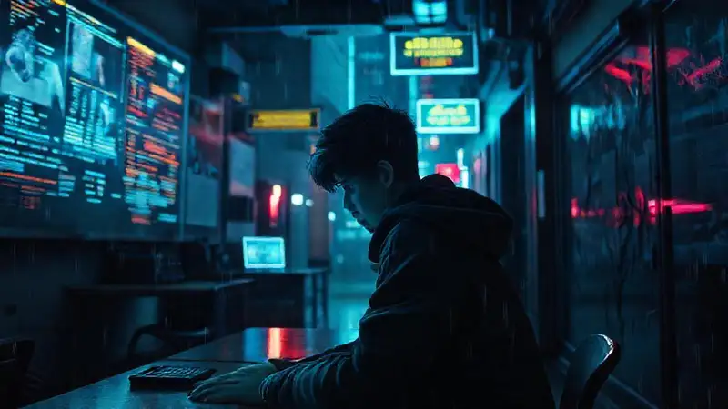 Un estudiante ansioso navega un futuro digital oscuro