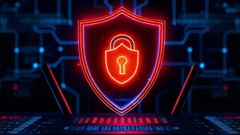 Protección digital, escudo cibernético, alerta constante