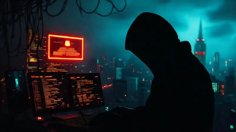 Un hacker oscuro invade un mundo digital