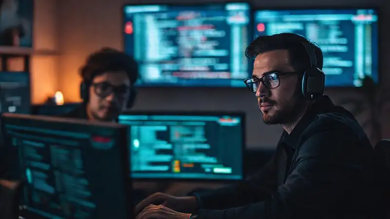 Equipo ciberseguridad trabaja concentrado en casa