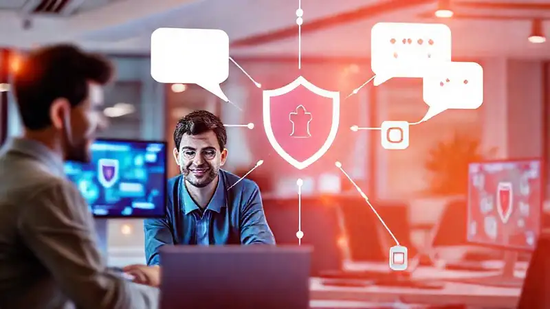 Equipo remoto colabora digitalmente de forma segura