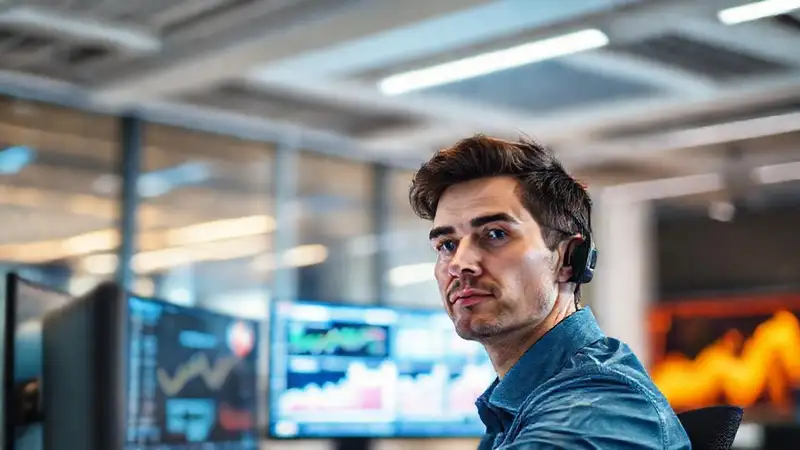 Un trabajador se concentra en un espacio digital