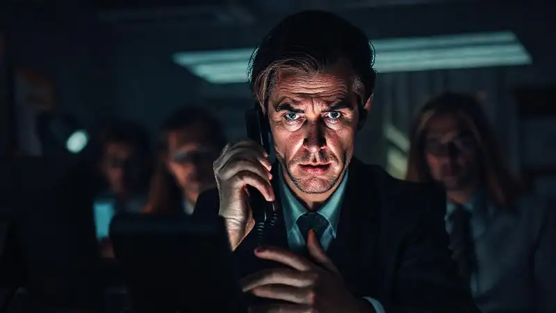 Una escena de emergencia oscura y tensa