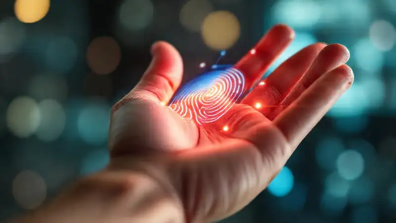 Mano con escáner digital futurista