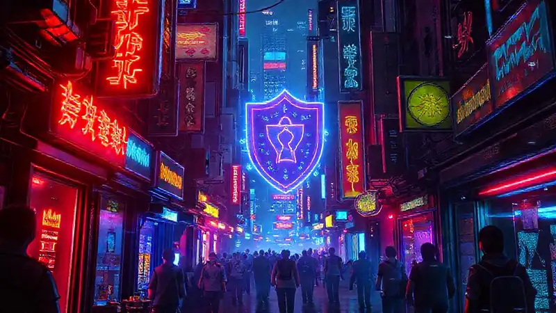 Ciudad cyberpunk futurista y digitalmente brillante
