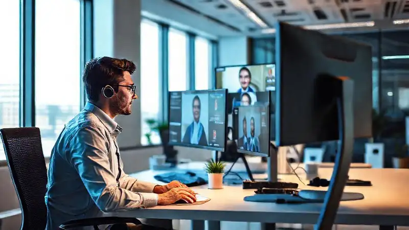 Un trabajador exitoso trabaja en oficina